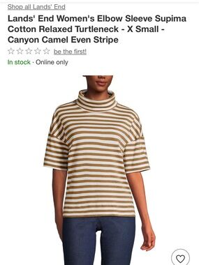 Lands' End Supima Cotton Striped Cowl Neck Top Women’s L Brown White NWT